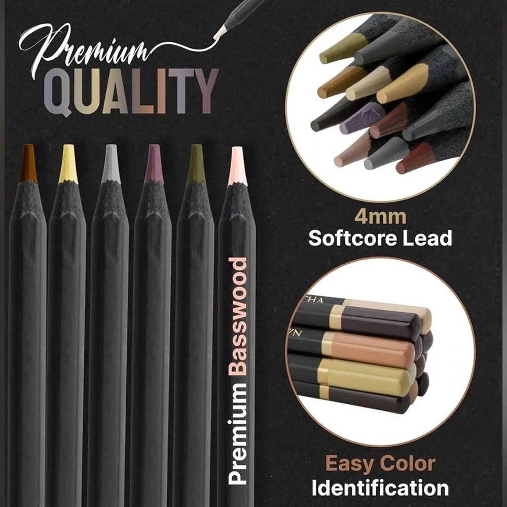 Black Widow Skin Tone Colored Pencils Set of 12 Soft Core Portrait Colors